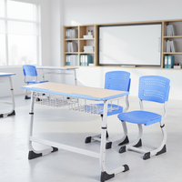 Ensemble de bureau et de chaise d'école moderne à deux places au prix d'usine avec un cadre métallique confortable et un plateau en bois