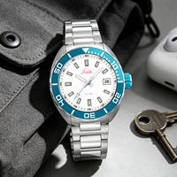 Montre de luxe pour homme à mouvement Seiko, quartz, lunette rotative, lumineuse, bracelet en acier inoxydable 20 mm, résistance à l'eau 20 ATM, aiguilles