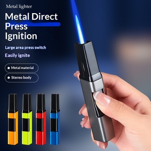 Encendedor de <span class=keywords><strong>Butano</strong></span> Recargable |   Encendedor de Cigarros Portátil con Cuerpo Metálico, Encendido por Presión, Llama Azul Resistente al Viento - Product Image 5