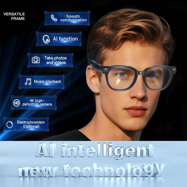 N91  Smart AI Sunglasses with Camera 1300MP 4K Video Recording Electrochromism Voice Control IPX5 Waterproof
