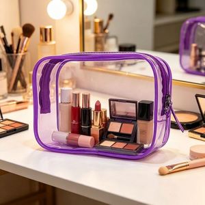 PVC Waterproof Cosmetic <b>Bag</b> Zipper Closure Portable Travel Toiletry Pouch for Skincare Storage <b>Transparent</b> <b>Makeup</b> Organizer - Product Image 4