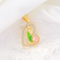 Perhiasan Kristen Religius Khusus Kalung Liontin Hati Triwarna Kuningan Berlapis Emas 14K Zirkon Liontin Santo Pesona Mode