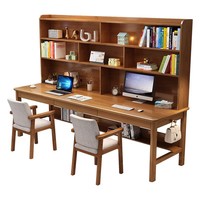 Bureau double en bois massif avec étagère intégrée, table d'étude pour enfants, design minimaliste moderne, combinaison multi-personnes, primaire