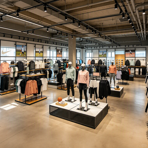 Présentoir de Vêtements Certifié CE avec Design Gratuit, Cadre en Métal et MDF Effet <span class=keywords><strong>Bois</strong></span>, pour Vêtements de Sport Homme, Aménagement Complet de Magasin de Détail - Product Image 3