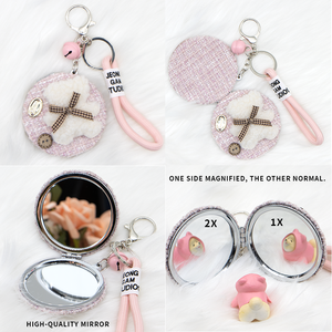 Miroir à poils brodé <span class=keywords><strong>papillon</strong></span>, pendentif de <span class=keywords><strong>sac</strong></span>, miroir de maquillage, porte-clés, miroir pliable portable double face 2x personnalisable - Product Image 3