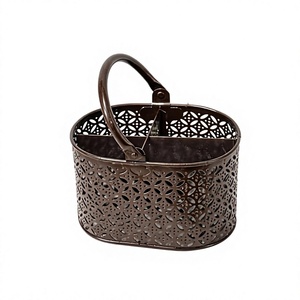 Cesta de Almacenamiento Ovalada de Metal con Asa, Diseño Rústico para Uso en la Cocina - Product Image 2