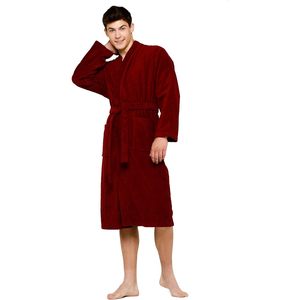 Bata de algodón de punto para hombre, manga larga, cuello en V, ropa de dormir, ropa de estar por casa, batas de baño rojas, batas unisex de longitud completa, fábrica de ropa personalizada - Product Image 2
