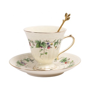 <b>Coffee</b> Cup and Saucer <b>Set</b> Ceramic Cup <b>Gift</b> Grapevine Pattern Ceramic Factory Wholesale European Business <b>Gifts</b> Nordic Mug - Product Image 4