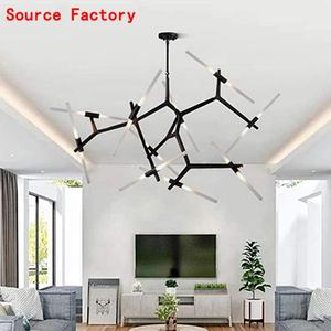 Lustre industriel moderne en acrylique LED à branches, luminaires suspendus DIY pour salon - Product Image 3