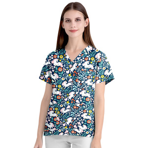 Veterinario impreso estiramiento Spandex uniforme médico mujer Scrub enfermería Spa uniforme conjunto Hospital Scrubs uniforme - Product Image 3