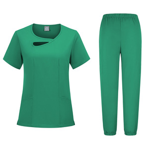 Women Scrub Set Moisture Wicking Knitted Split Uniform Hospital Workwear Stretch Comfortable Operating Room Scrubs - Product Image 2