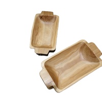 Handgemaakte houten dienblad van massief hout met dubbele handgrepen, op maat gemaakte ODM OEM houten fruitschaal, serveerblad voor eten, snacks, salade, thuisgebruik