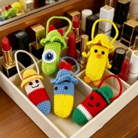 Étui à rouge à lèvres tricoté à la main avec crochet de suspension, décoration d'intérieur au crochet, 5 types de sacs de tricot pré-faits