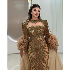 ชุดราตรีทรงเมอร์เมดหรูหรา คุณภาพพรีเมียม ยาวกรอมพื้น สำหรับงานเลี้ยงค็อกเทลหรืองานกลางคืน คอเสื้อแบบไร้สาย ประดับด้วยลูกปัด - Product Image 6