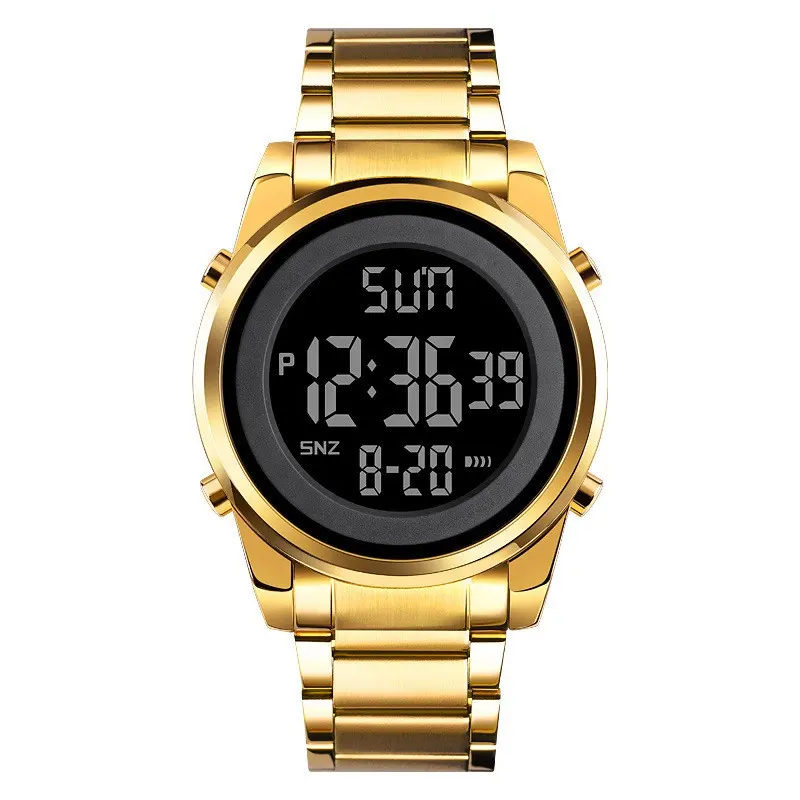 Hot Selling Brand Elegant Design Gold Color Available Skmei 1611 Stainless Steel Band Waterproof Fashion Men Digital Wristwatch