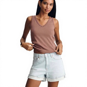 High Quality Canvas Denim Shorts Fashion High <b>Waist</b> Blue <b>Jeans</b> Casual Pants <b>Elastic</b> <b>Waist</b> Drawstring Women Denim Quick Dry - Product Image 1