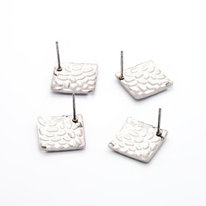 Tibetan <b>Silver</b> <b>Stud</b> <b>Earrings</b> Square 14mm Water Ripple Pattern Ear Post Unisex Fashion Jewelry - Product Image 4