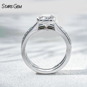 Anillo de Boda de Oro Sólido de 9K con Incrustaciones de Moissanita Corte Cojín, Chapado en Rodio, Clásico y Personalizado de StarsGem Fine Jewelry - Product Image 3