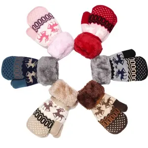 Full Finger Kids Gloves Winter Warm Knitted Mittens Plush Thicken Christmas Gloves for Infant Boys Girls