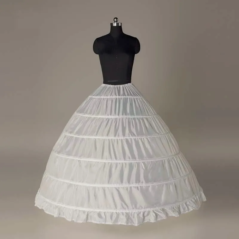 Falda larga de Crinoline para boda, 6 aros, vestido blanco, bola cultivada