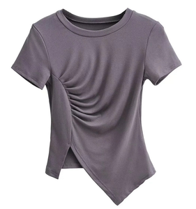 Runwaylover 707 핫 세일 2022 숙녀 Pleated 짧은 소매 티셔츠 - Product Image 2