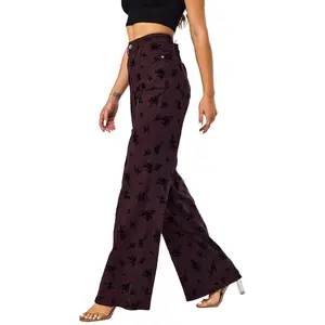 Ladies Fashion Printed Straight Leg Pants Latest Design Women High Waist Loose Mom Jeans For Sale