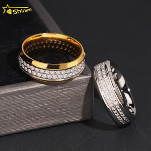 وصول جديد، مخزون بالجملة، خاتم رجالي عصري بتصميم هيب هوب مرصع بصفين من الأحجار، مجوهرات رجالية من الفولاذ 316L مرصعة بالكامل بأحجار الموزانيت الماسية VVS - Product Image 3