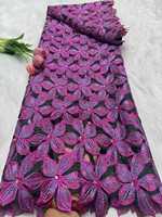 Tissu de luxe nigérian pour vêtements - Tissu en dentelle multicolore écologique brodé de fleurs, guipure tricotée, slub dobby pour filles