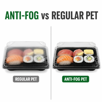 Plateau à sushi jetable en PET noir avec couvercle transparent anti-buée, empilable, pour plats à emporter japonais