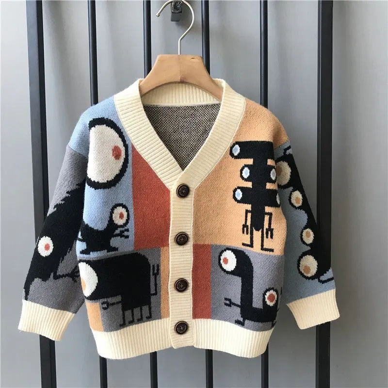 2023 весенне-осенний вязаный свитер из мультфильма жаккардовый кардиган вязаное пальто для детей