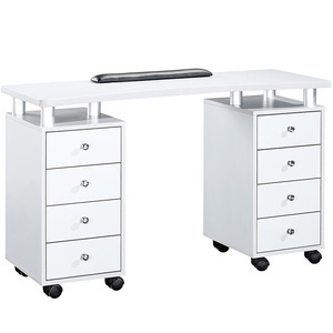 Modern Minimalist Nail Salon <b>Workstation</b> White Solid Wood 4 Drawer Mobile Storage Office Desk - Product Image 1