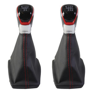 Poignée de levier de vitesses en cuir pour Audi, 5 ou 6 vitesses, ergonomique, avec surpiqûres rouges - Product Image 1