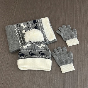 Ensemble chaud pour garçon avec protection des oreilles, ensemble trois pièces en acrylique à motif animal pour enfants, hiver automne, <span class=keywords><strong>bonnet</strong></span> en tricot à <span class=keywords><strong>pompon</strong></span> pour bébé fille - Product Image 5