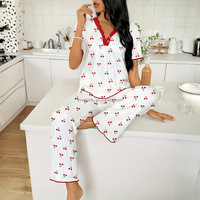 Pyjamas imprimés populaires à manches courtes pour femmes confortables à jambes larges peuvent être portés à l'extérieur des vêtements de maison pour dames