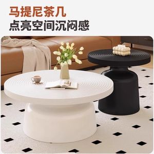 <b>Round</b> Coffee <b>Table</b> Wood Top <b>White</b> Base Modern Minimalist Design Living Room Furniture - Product Image 4