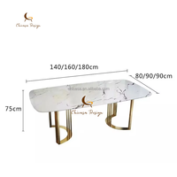 Table de salle à manger moderne 120 cm 140 cm 160 cm Long avec dessus en marbre blanc et cadre en fer pieds dorés en métal