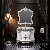 2025 Usine OEM Français De Luxe Antique PVC Salle De Bains Coiffeuse Salle De Bains Armoire Vanité avec Simple Lavabo et Miroir