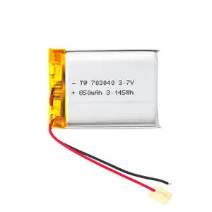 OEM Free Sample KC certification 3.7v 850mah rechargeable TW703040 lithium polymer battery for Helicopter