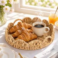Plateau tressé en jacinthe d'eau, idéal pour hôtels et B&B, décoration d'ambiance de table, assiette à fruits, collations, desserts, panier à pain, rangement polyvalent - Grande Vente