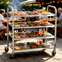 Chariot de service alimentaire mobile pour événements hôteliers et banquets, en acier inoxydable SS304 SS201, avec 4 étagères profondes