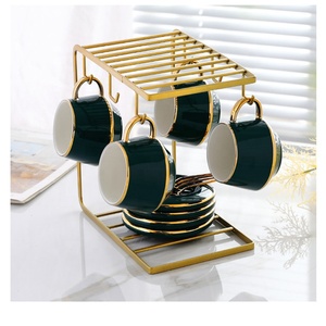 Services à café et à thé en porcelaine vintage de luxe, vente en gros, 20 pièces, boîte marron, bord doré, céramique, style nordique, pour la vie quotidienne à la maison - Product Image 3