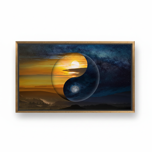 Yin Yang <b>Canvas</b> Art: Tempered Glass Print, Light & Shadow Decor,GOLD <b>FRAMED</b> <b>CANVAS</b> - Product Image 2