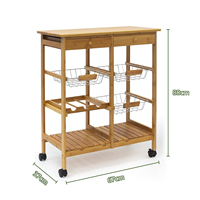 Carrito de Cocina Rodante de Bambú con Ruedas, Soporte para Horno de Microondas, Carrito de Almacenamiento y Mesa Auxiliar