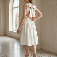 Robe midi sans manches pour femme, dos ouvert, détail nœud, couleur unie, été, fabricant OEM ODM, fournisseur, vente en gros