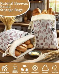 ジッパー付き2パック再利用可能な蜜蝋パン袋,自家製のサワードウパン保存袋,パンを新鮮に保つ, - Product Image 3