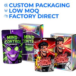 Juego de bolsas de Mylar resellables con impresión personalizada, 3,5g, 7g, 1lb, 14g, 28G, caja de bolsas con cremallera para dulces Cali a prueba de olores con forma especial para leche - Product Image 1