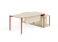 Bureau de direction moderne en forme de L avec structure en métal argenté et armoire latérale pour espace de travail professionnel