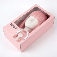 Boîte d'expédition en carton pliable rose avec fenêtre de présentation, personnalisable avec logo, pour extensions de cheveux et perruques, vente en gros usine