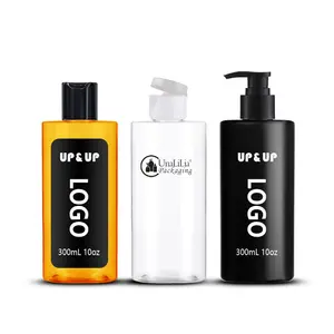Cor personalizada 300ml 10oz Clear Black PET Cilindro De Plástico Garrafa Redonda para Hand Wash Shampoo Loção Shower Gel Embalagem