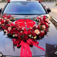 Decoración de Boda, Flores Artificiales, Rosa Roja, Corazón, Decoración para Coche de Boda, Arreglos Florales Chinos para Boda